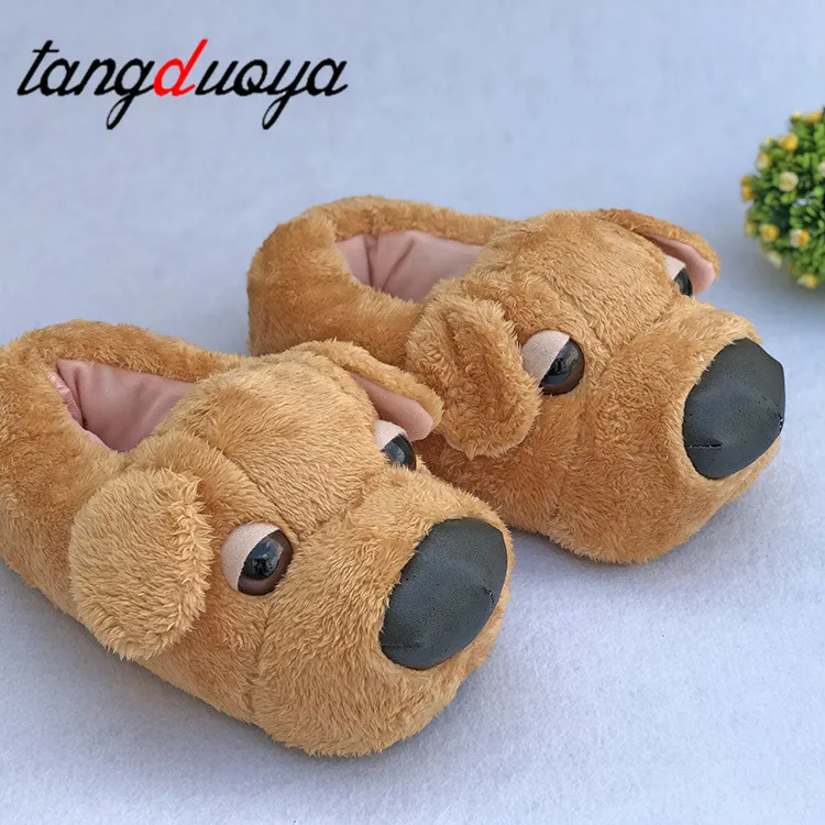 Зимние домашние тапочки унисекс с милым рисунком собаки хлопковая обувь для