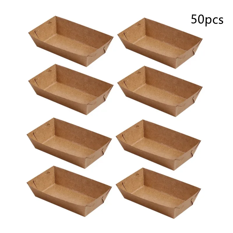 

50pcs Boat Shaped Packing Box Disposable Kraft Paper Packing Case Useful Packing Tray for Snack Fried Chicken Food 20x6x3cm
