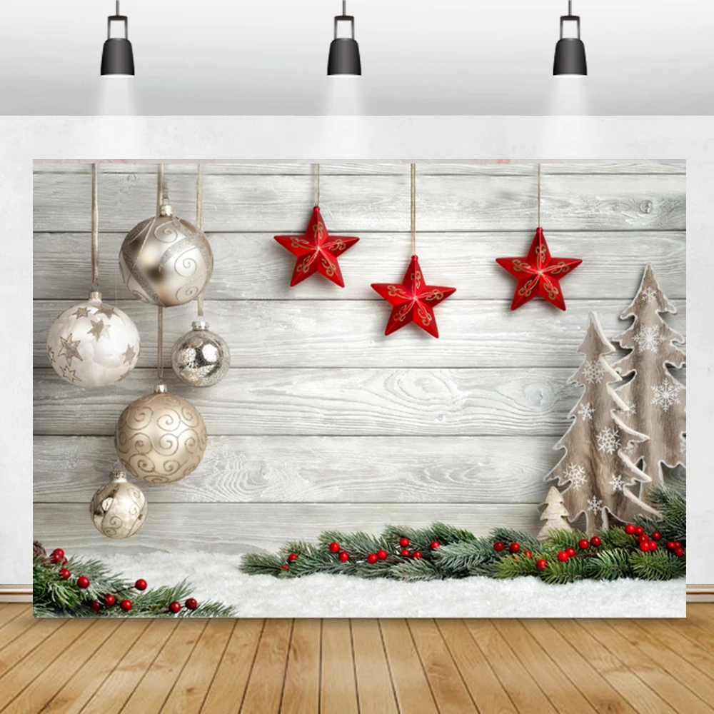 

Laeacco зимние серые белые доски Рождество серебряный шар Золотая Звезда Вечерние Ребенок новогодний портрет фото фоны