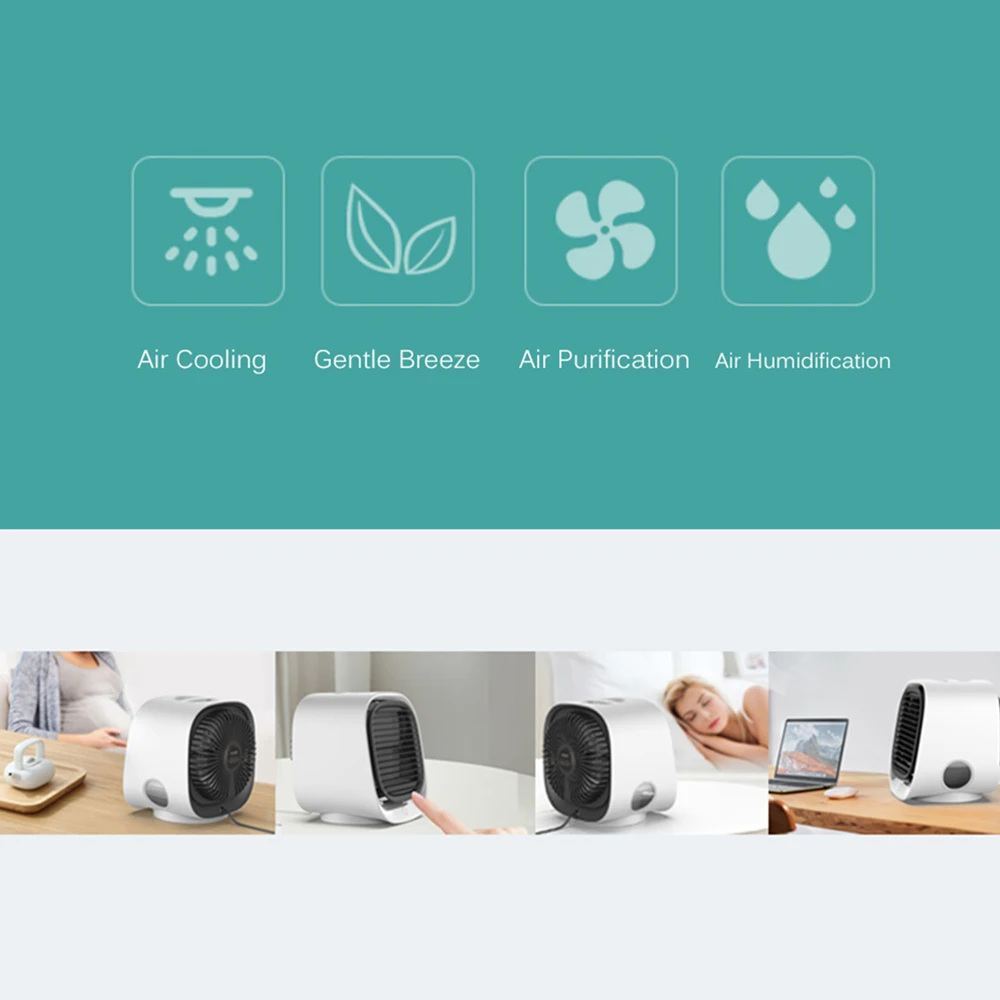 

Mini Portable Air Conditioner Purifier 3 Personal 3 Colors Space Cooler Fan Air Cooling Desktop Fan For Camping Office Travel