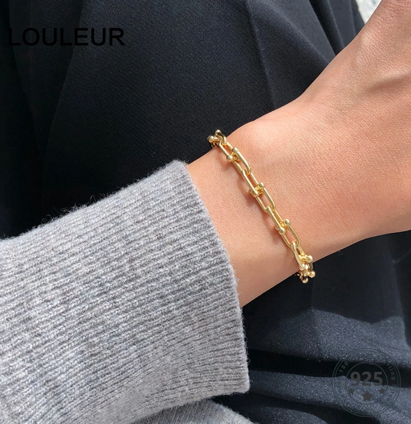 Женский браслет цепочка LouLeur из стерлингового серебра 925 пробы в стиле панк рок с