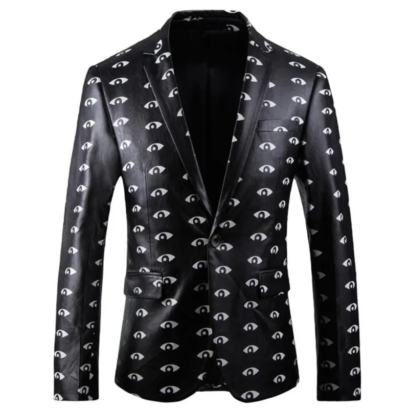 Printed eyes leather suit mens blazers jacket European and American clothing casamento suits for men smart veste