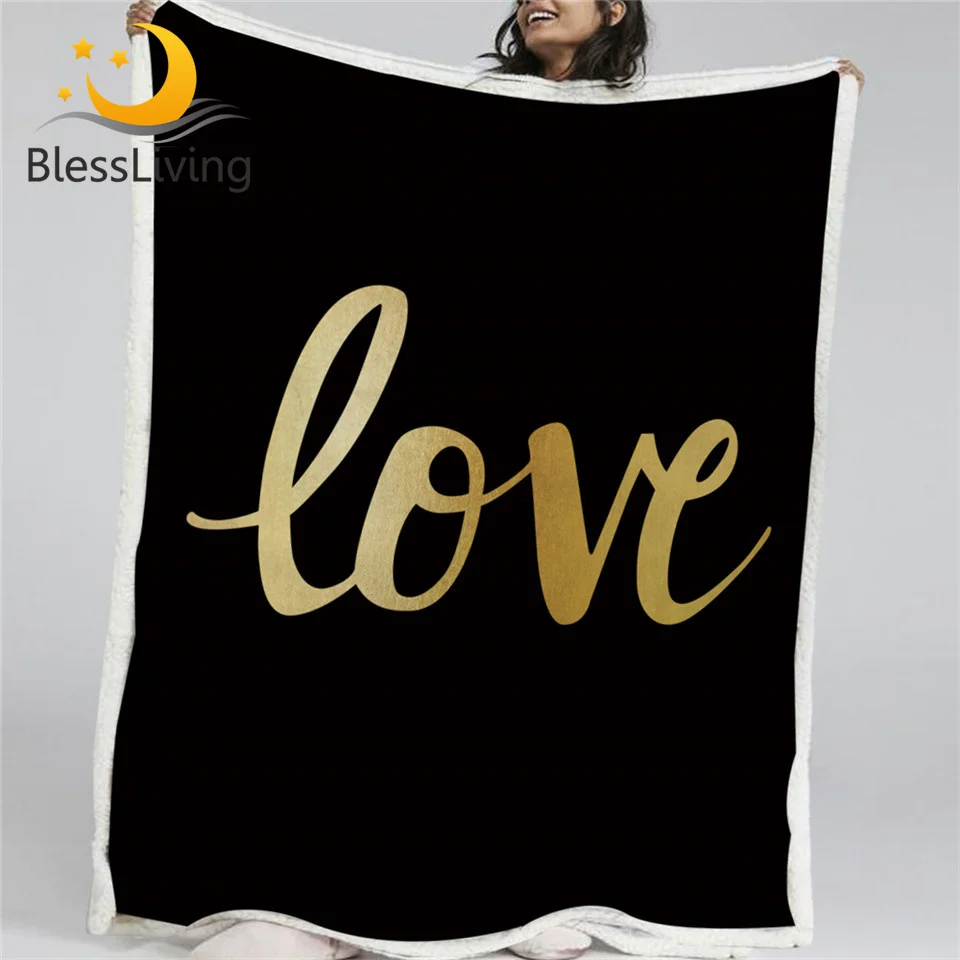 Blesslive Черное и Золотое одеяло для любви, современное шикарное шерстяное Фланелевое Флисовое одеяло, роскошное и романтичное одеяло для пар, кровать, Манта