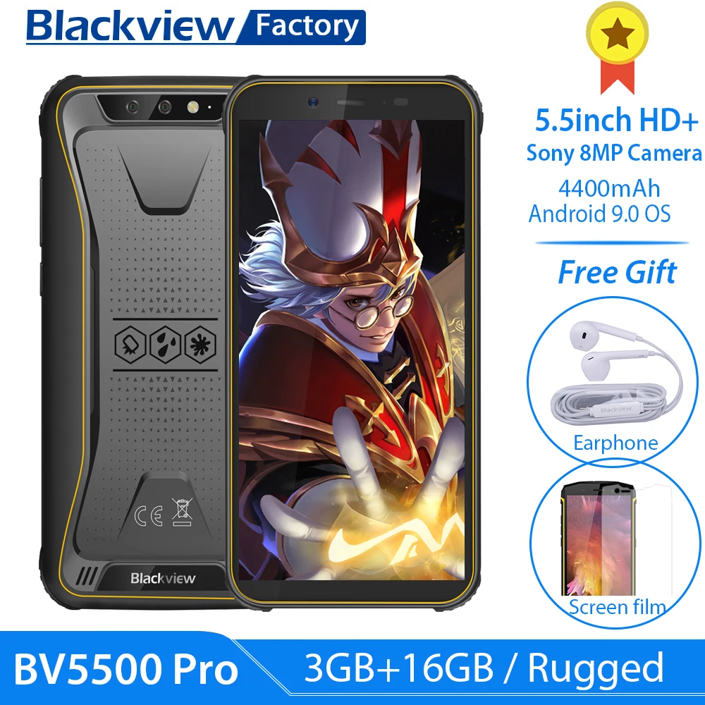 Blackview BV5500 Pro смартфон IP68 Водонепроницаемый 5," HD+ Android 9,0 3 Гб 16 Гб мобильный телефон 8,0 МП камера NFC прочный 4400 мАч