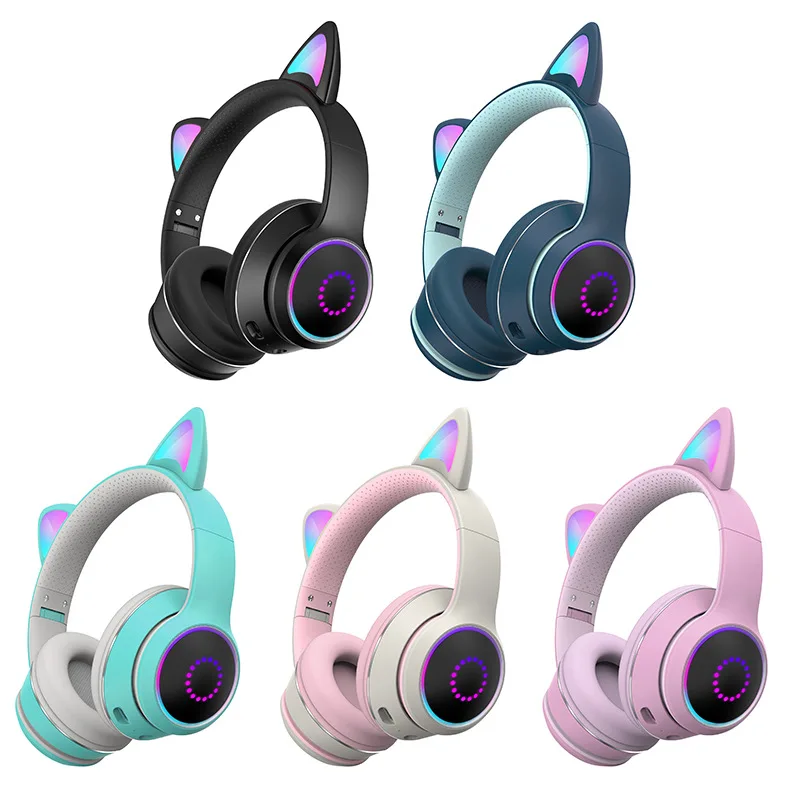 

Cat Ear Headphones Bluetooth 5.0 Noise Cancelling Adults Kids girl LED Headset RGB Stereo Over-head Wireless Headset With Mic