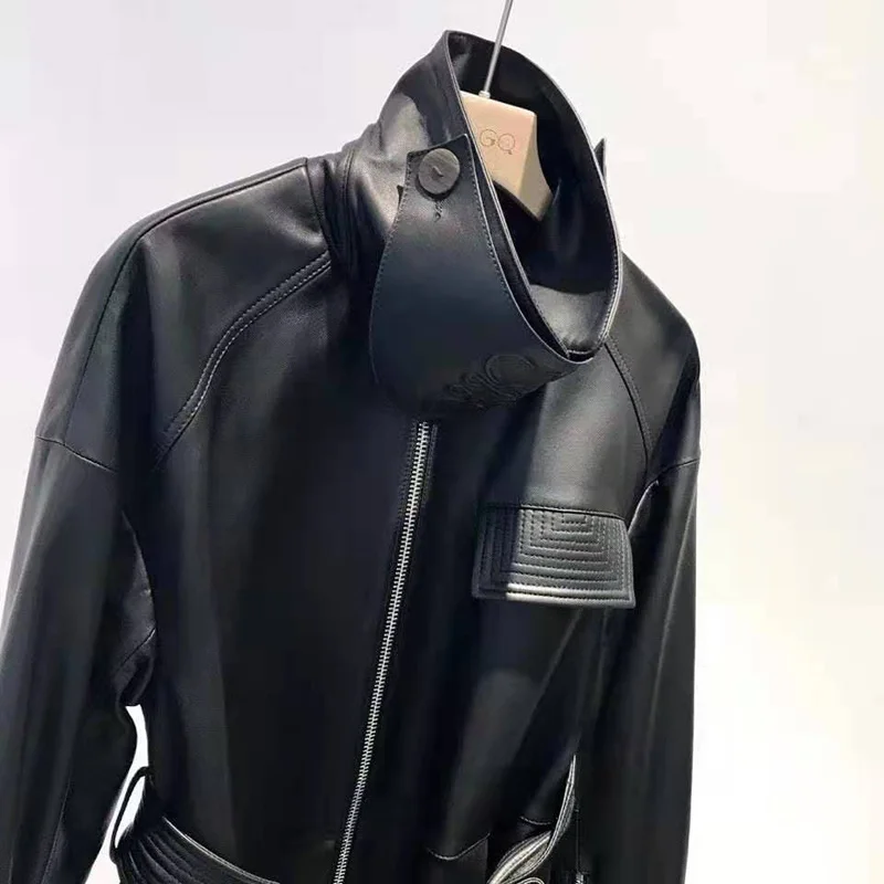 Женская длинная куртка из натуральной кожи повседневная верхняя одежда овечьей