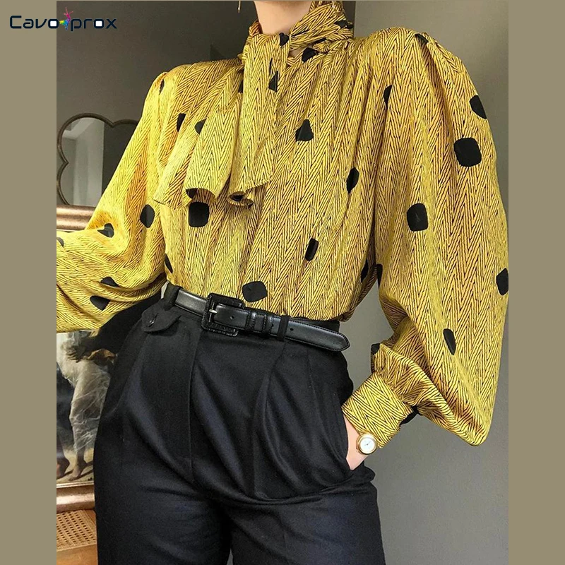 Женская рубашка с случайным принтом завязками на шее рукавами фонариками