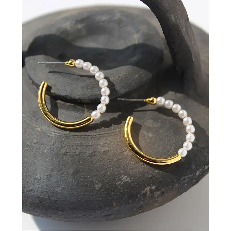 

Earrings for Women 2021 Korea Fashion Fake Pearls Jewelry Hoops Woman Stud Earring Gold Plated Filled Bijouterie Female Piercing