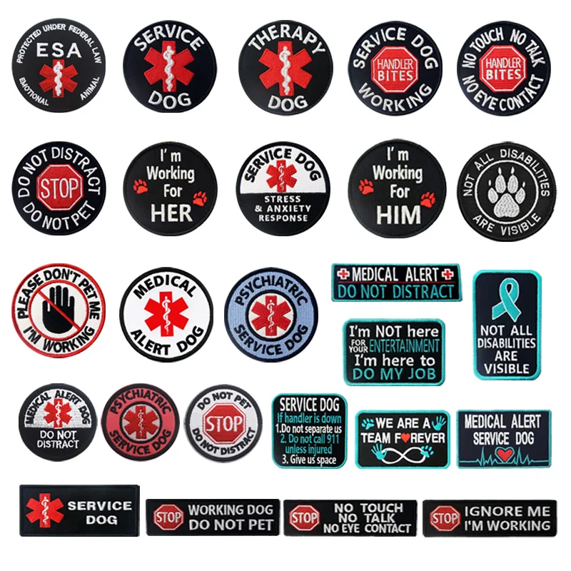 Service dog high quality patches Embroidered Badge Hook Loop Armband 3D Stick on Pet jacket strap Backpack Stickers