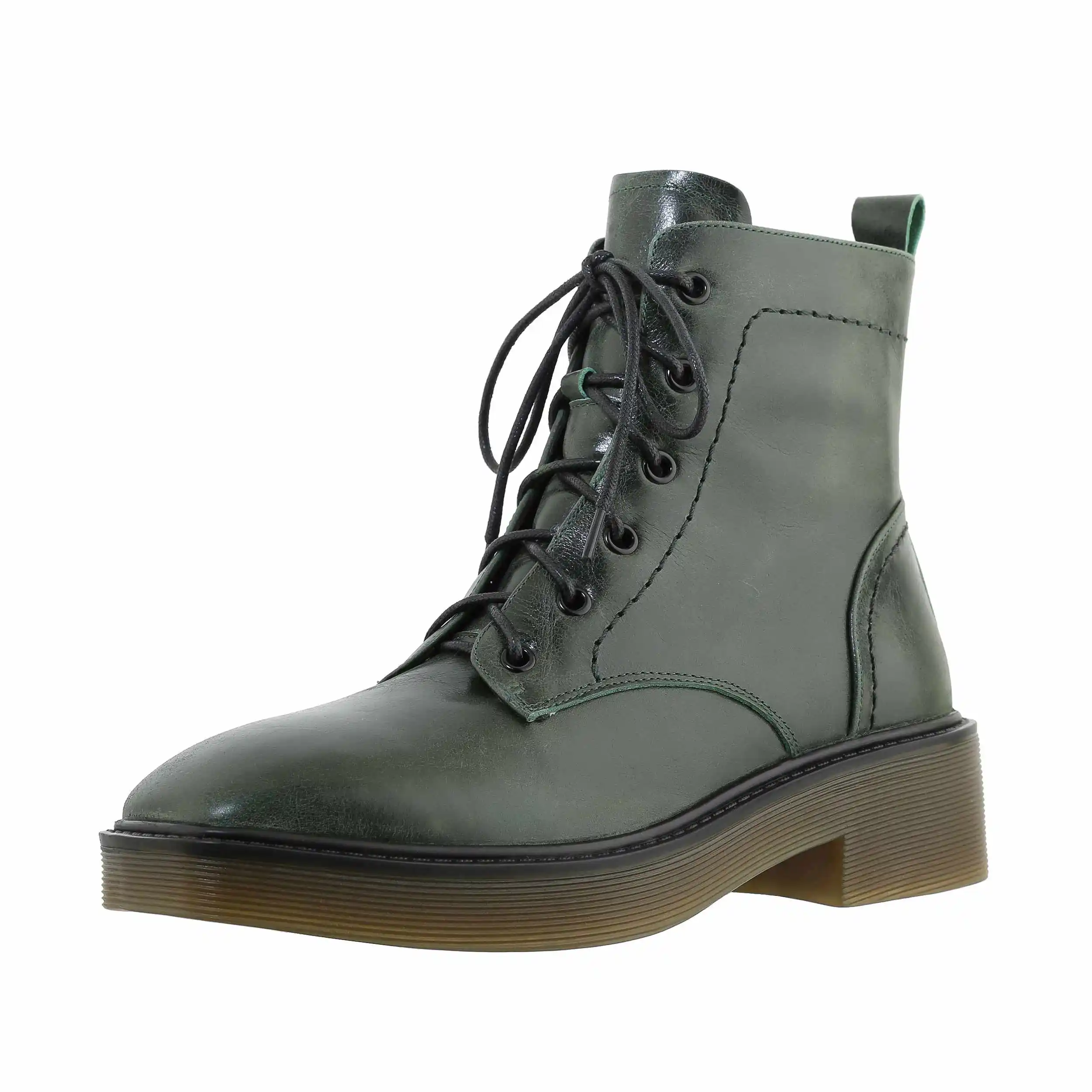 Harga Lenkisen Barat Baru Sepatu Kulit Alami Buatan Tangan Square Toe Tebal Med Tumit Renda Solid Kantor Klasik Semata Kaki L06