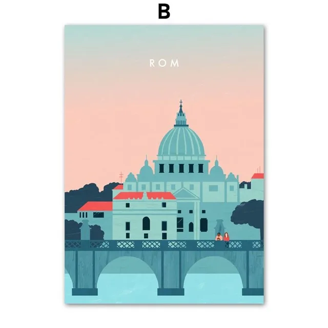 Плакат с мультяшным городским силуэтом скандинавские люди и природный пейзаж