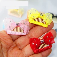 cute bow pet hair clip plaid decoration cat dog bb clip steel and ribbon hair comb clip yorkshire teddy beauty accessories