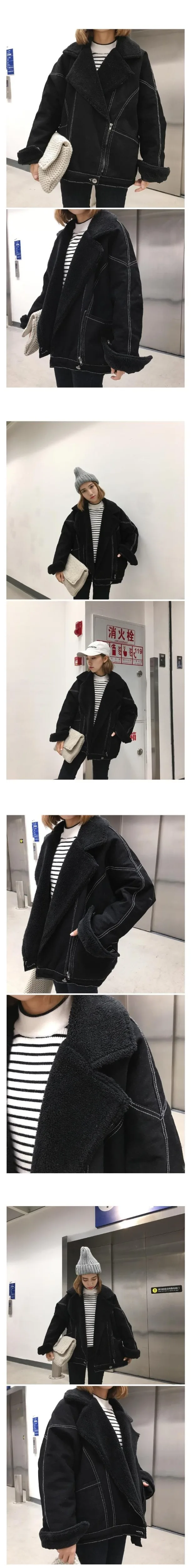 Korea new loose plus velvet thickening lamb fur coat female winter ins Harajuku vintage BF denim casual fashion women jacket