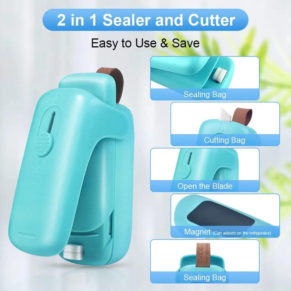 

2 in 1 Portable Quick-Sealing Machine Food Snacks Sealing Machine Kitchen Enveloping Machine And Cutting Machine with AA Battery