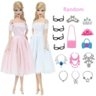 17 шт. = 15 случайных аксессуаров + 2 кружевных мини-платья принцессы вечерние платья сумка очки корона ожерелье Одежда для кукол Барби игрушки