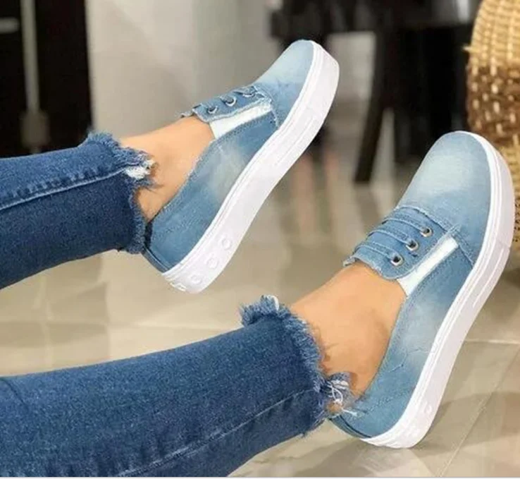 

Women Slip On Flat Denim Canvas Flat Platform Casual Shoes F1