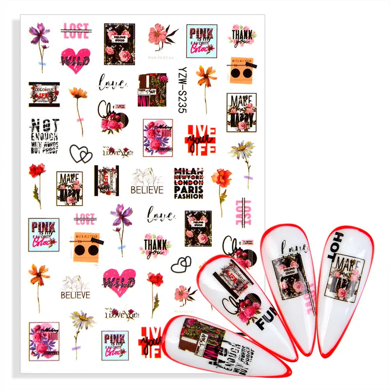 

1 Sheet ABC Letter Decals Adhesive Nail Art Stickers English Green Leaf Number Tattoo Nail Design Water Sliders Manicure Wraps