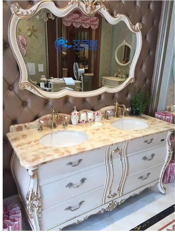 

New European style bathroom cabinet double basin bathroom cabinet washbasin combination solid wood hand washing and washing tabl