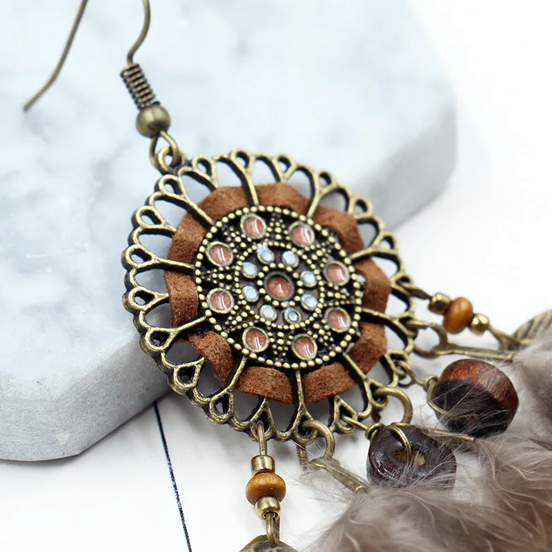 

New Fashion Creative Feather Tassel Earrings Women's Long Winding Earrings Euro-American Retro Ornaments