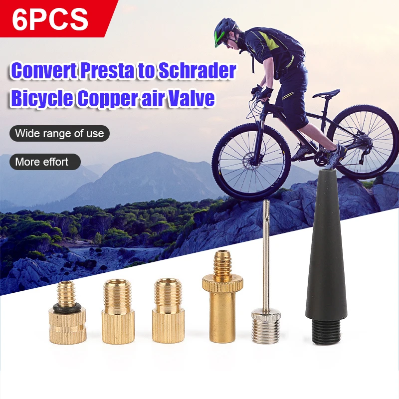 

Rush Sale 6pcs Bicycle parts Pump Bicycle Convert Presta to Schrader Copper Bike Air Valve Adapters Wheels Gas Nozzle Tube Tool