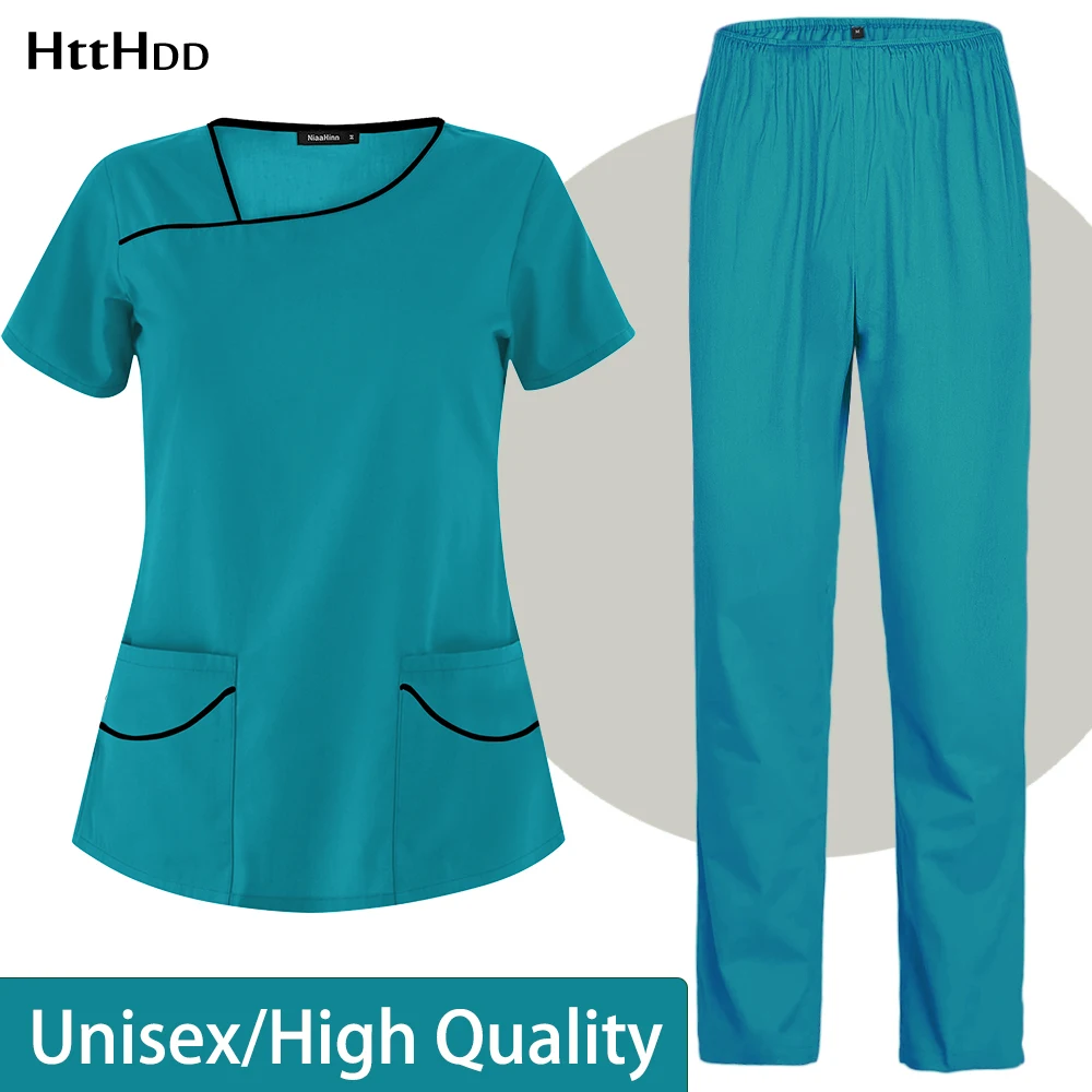 

Wholesale Short-sleeved Scrub Suit Medical Uniform Two-piece Unisex Pharmacy Nurse Accessories Work Clean Clothing Surgical Gown