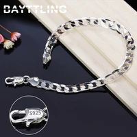 bayttling new silver color 8 inch gold silver 8mm flat side chain bracelet for woman man fashion wedding jewelry gift