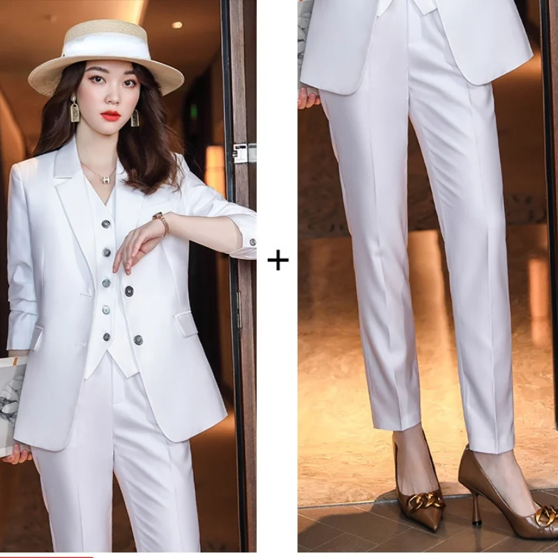 

Women Suits Two Piece Sets Bright Blazer and Pants Classical Autumn Spring Christmas Elegant Office Lady Veste Femme Jacket
