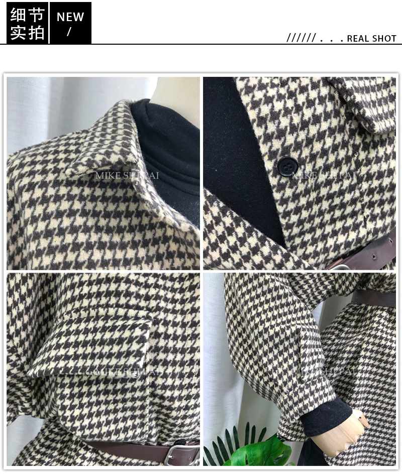 Autumn New Korean Loose Houndstooth Belt Waist Shirt Women Lapel Long Sleeve Thicken Retro Blouse Students Cardigan Tops | Женская