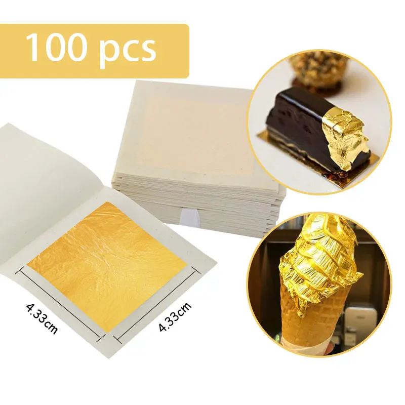 24K листочек из съедобного золота листы реальные Фольга 100 шт. 4 33x4 33 см для