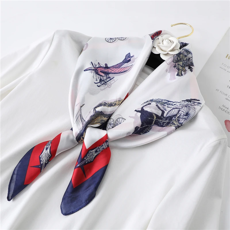 

2021 Шелковый квадратный шарф, женский шарф-бандана, женский шарф, платок с транспортным рисунком