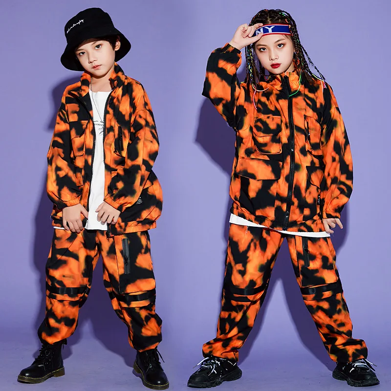 

Kids Jazz Jacket Boys Hip hop Street Dance Outfit Performance Clothes Girls Stage Catwalk Costume Children's Tie-dye Cargo Pants