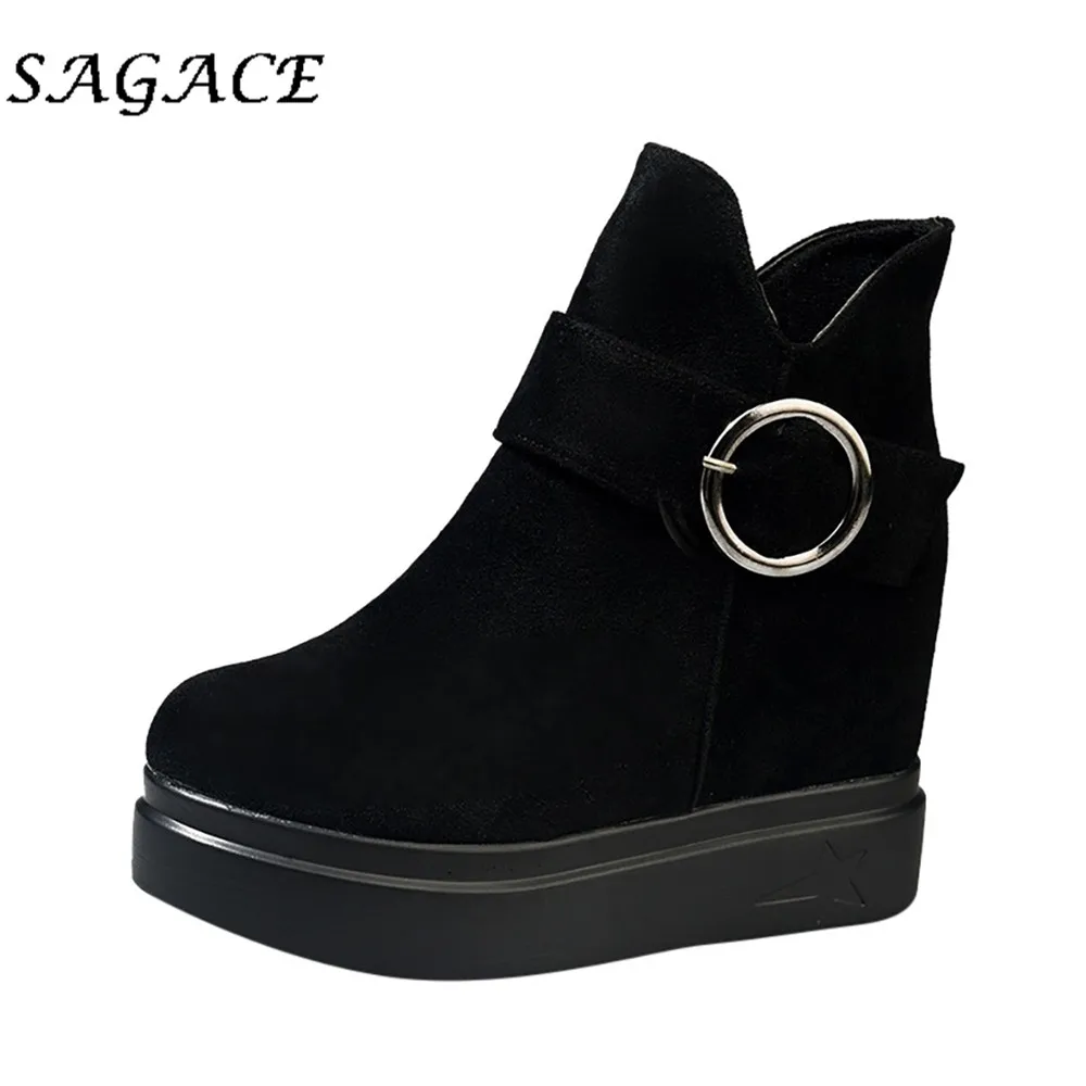 Сапоги SAGACE женские из флока сапоги на толстом высоком каблуке молнии зимние