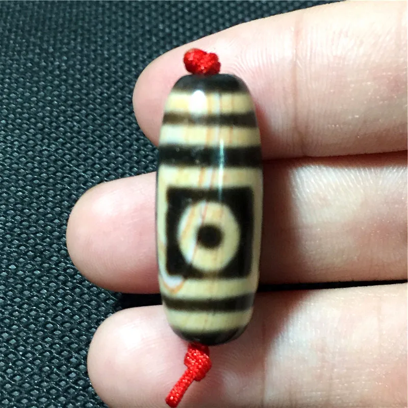 

191009-5 Fine Jewelry Tibetan Dzi Bead Cinnabar 2 Eyes Pattern Natural Agate 12mmx30mm DIY Beads Collection Item Free Shipping