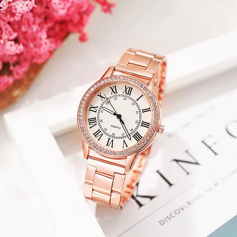 

2020 Vintage Women's Luxury Roman Numerals Diamond Luminous Watch Round Analog Clock Wrist Watches Casual Quartz Watch