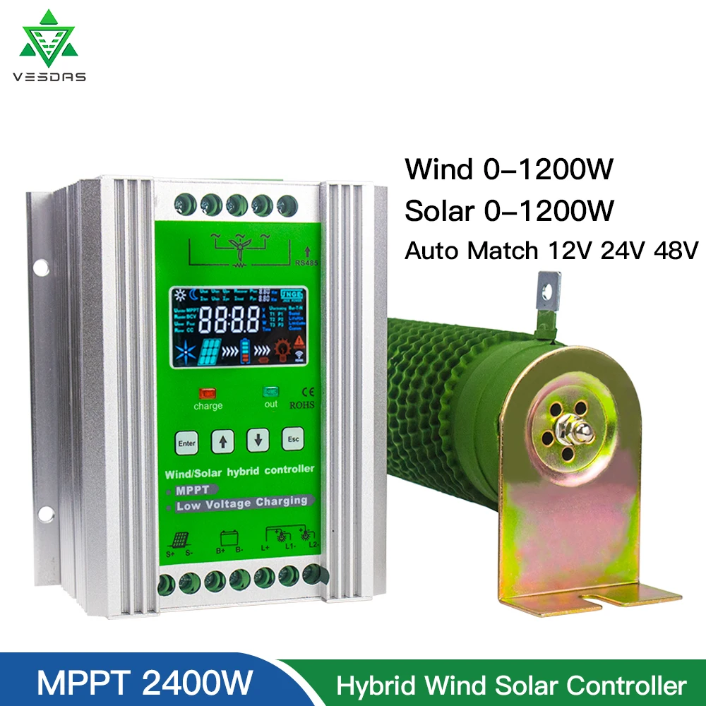 Гибридный контроллер заряда солнечной батареи, 2400 Вт, 12 В, 24 В, 48 В, 10 А, 20 А, 30 А, 40 А, регулятор с ЖК-дисплеем, для литиевых, свинцово-кислотных батарей
