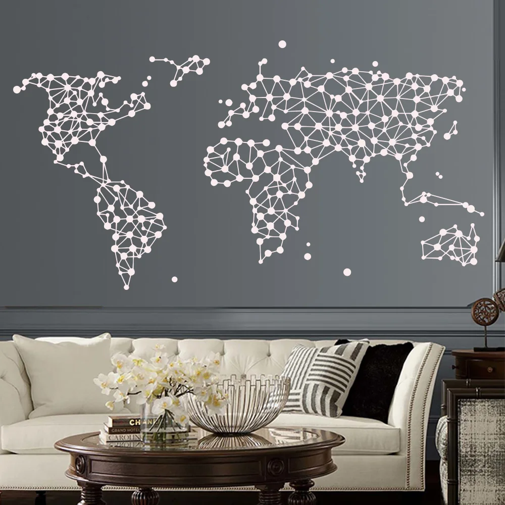 Геометрическая карта мира виниловая настенная наклейка s для дома гостиной