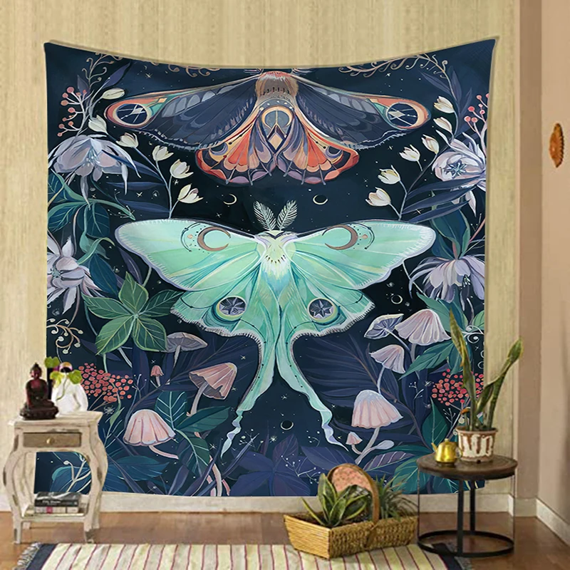 3D Printed Butterfly and Moon Wall Hanging Tapestry For Bedroom Decor Sandy Beach Throw Rug Blanket Travel Camping Mattress Mats | Мужская