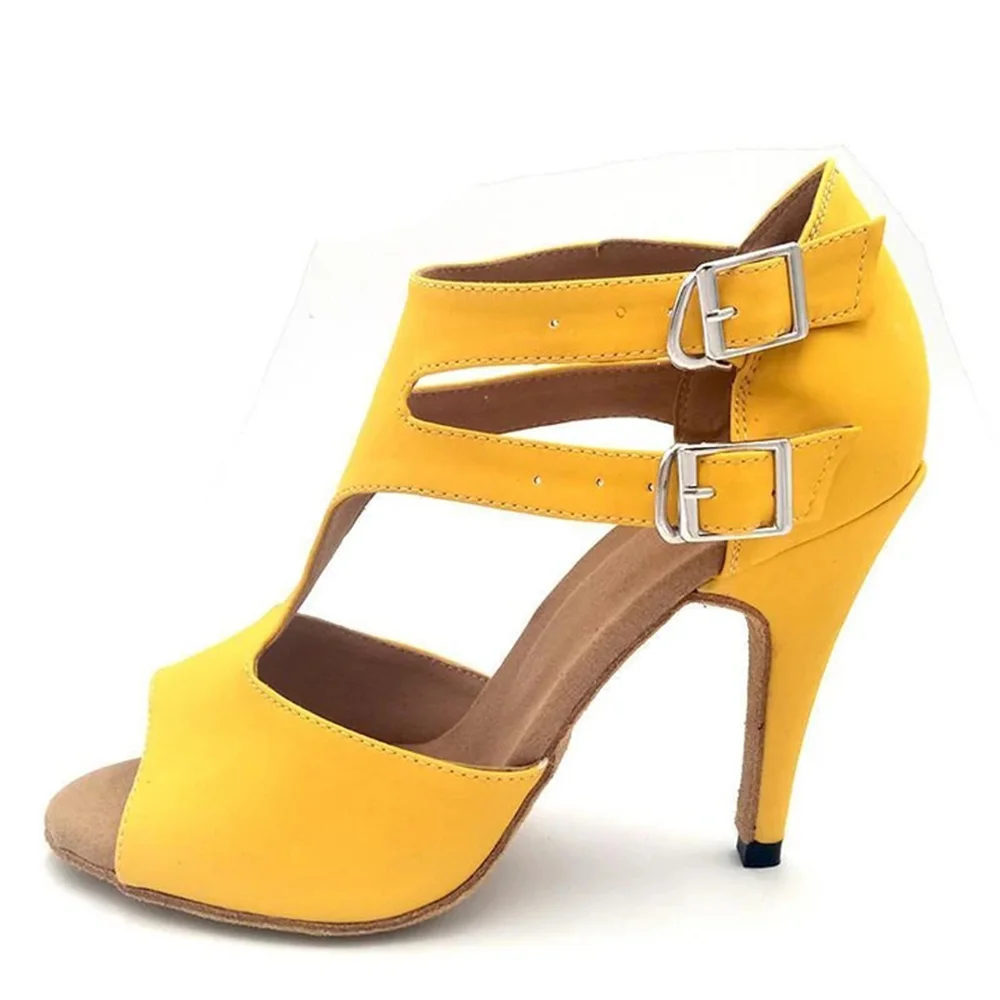 Yellow Latin Dance Shoes High Top Heel Ankle Boots Sandals Women Ballroom Dance  Ladies Tango Salsa  Dance Shoes Heels 6 8 10 CM