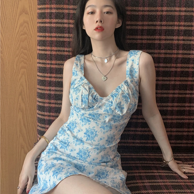 

Женское Цветочное платье на бретельках, мини-платье с открытыми плечами и коротким рукавом, модель A415 на лето, 2021