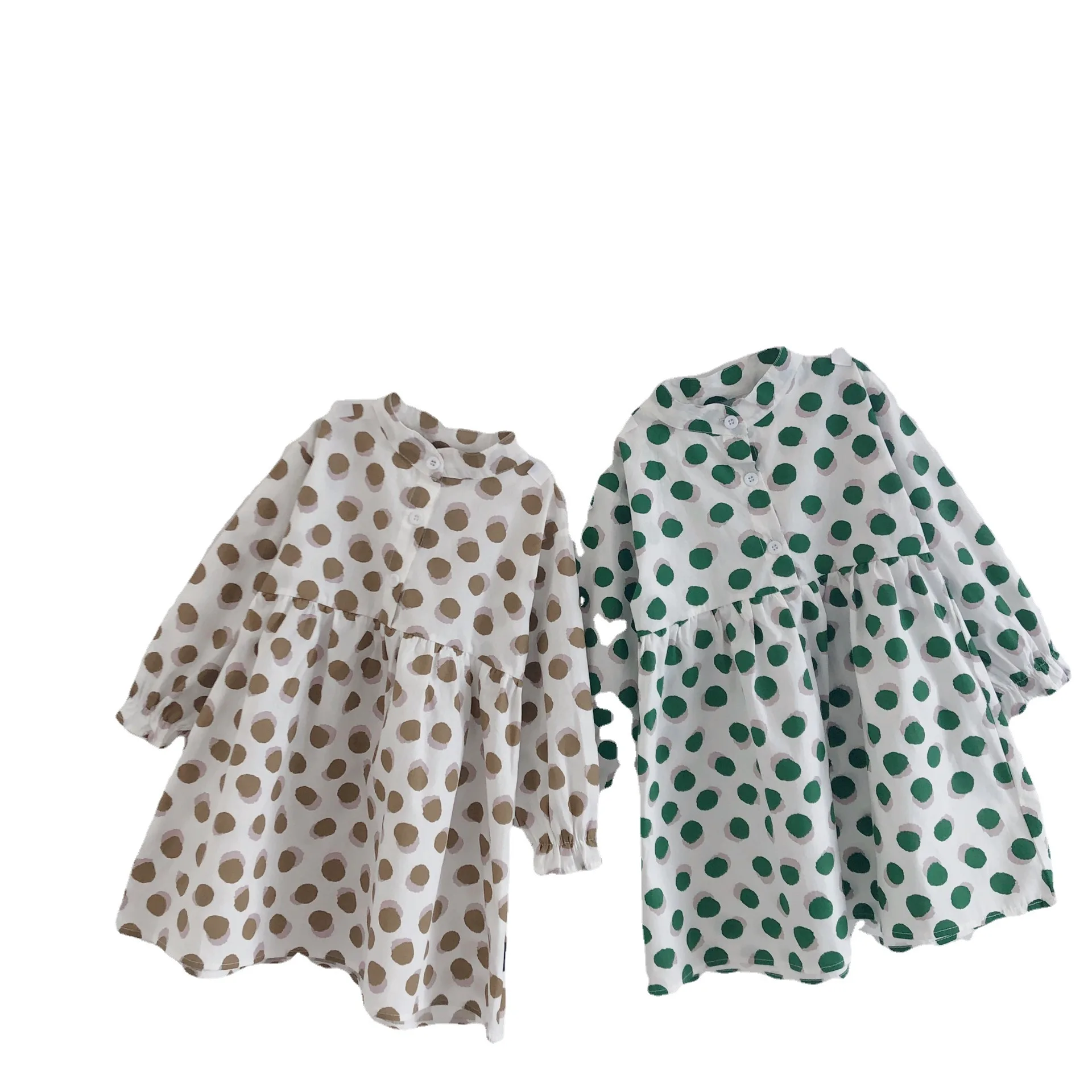 

2021 Girls Autumn Round Neck Long Sleeve Polka Dot Dress Little Girls Costume Fall Clothes for Kids Girl Clothes COTTON
