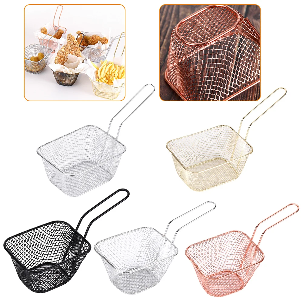 

Electroplate Stainless Steel Mini Frying Basket Mesh Portable French Fries Baskets Strainer Net Qualified Cooking Kitchen Gadget