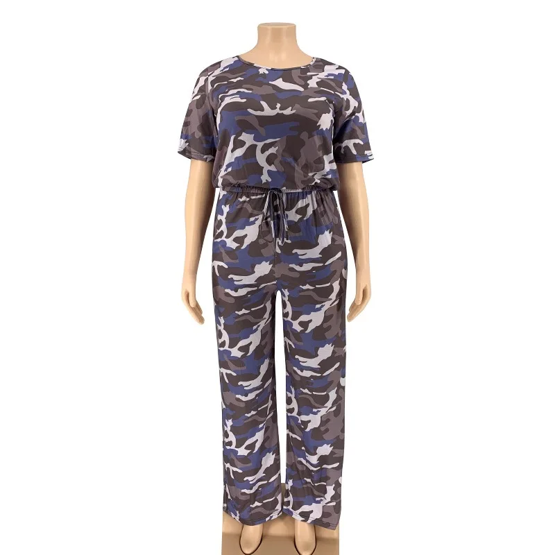 4xl 5xl Plus Size Jumpsuits For Women Camouflage Printed Loose High Waist long Fashion High Street Elegant Large Rompers 2021