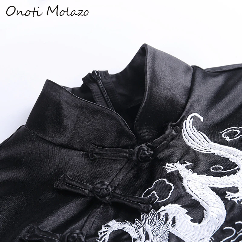 Onoti Molazo платье с вышивкой дракона женское черное китайское лягушка chi pao