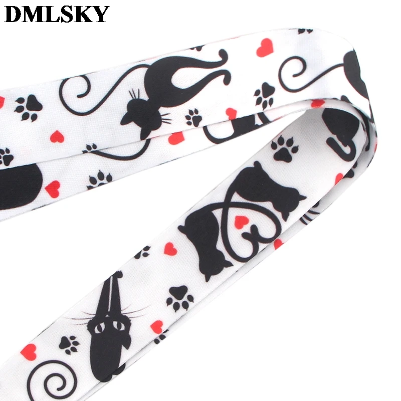 DMLSKY Black Cat Cute Lanyard Lovely Cat Keychain Lanyards for keys Badge ID Mobile Phone Rope Neck Straps Accessories M3781