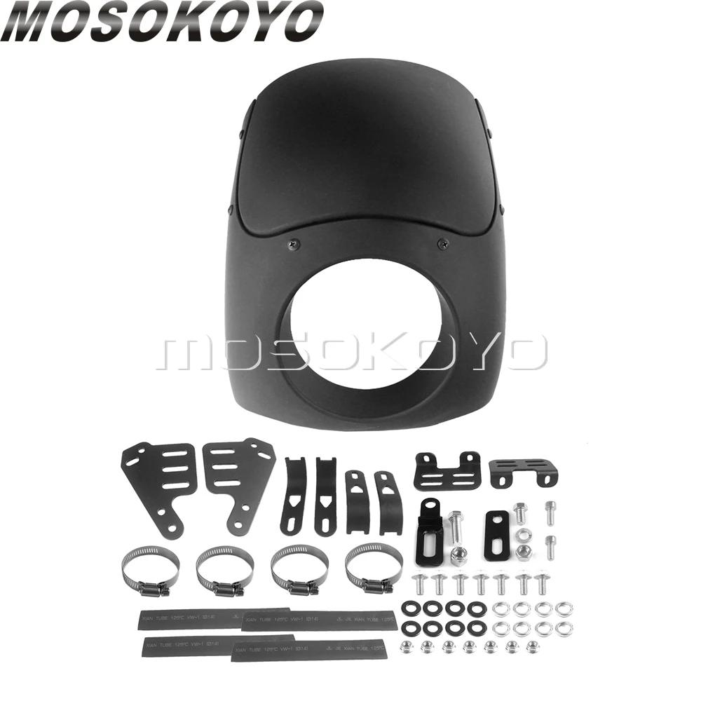 Matte Black Матовый черный 5-3/4 ''фара передний клобук обтекатель 35-49 мм Вилка Крепление для Harley Dyna Street Fat Bob FXD/FXR Sportster XL 883/1200 - Цвет: Matte Black