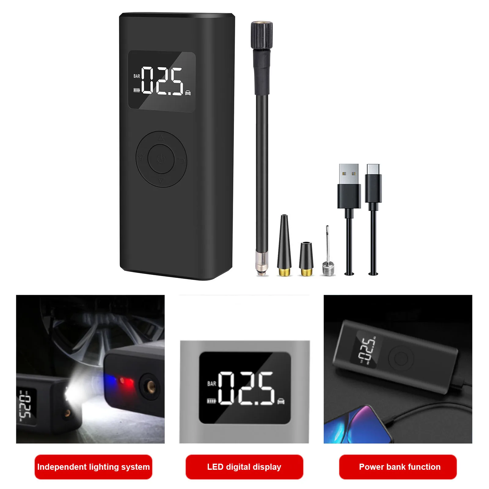 Online Compresor De Aire Portátil Para Coche, Inflador De Neumáticos Inalámbrico Eléctrico, Bomba De Aire Recargable Digital, 150PSI, Automático Para Bolas De Motocicleta