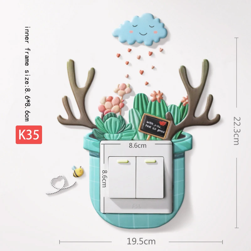 K35 Светящийся кактус переключатель наклейка мягкая 3D наклейка для домашнего выключателя крышка настенного украшения светящаяся наклейка суккуленты Наклейка на стену s - Цвет: K35