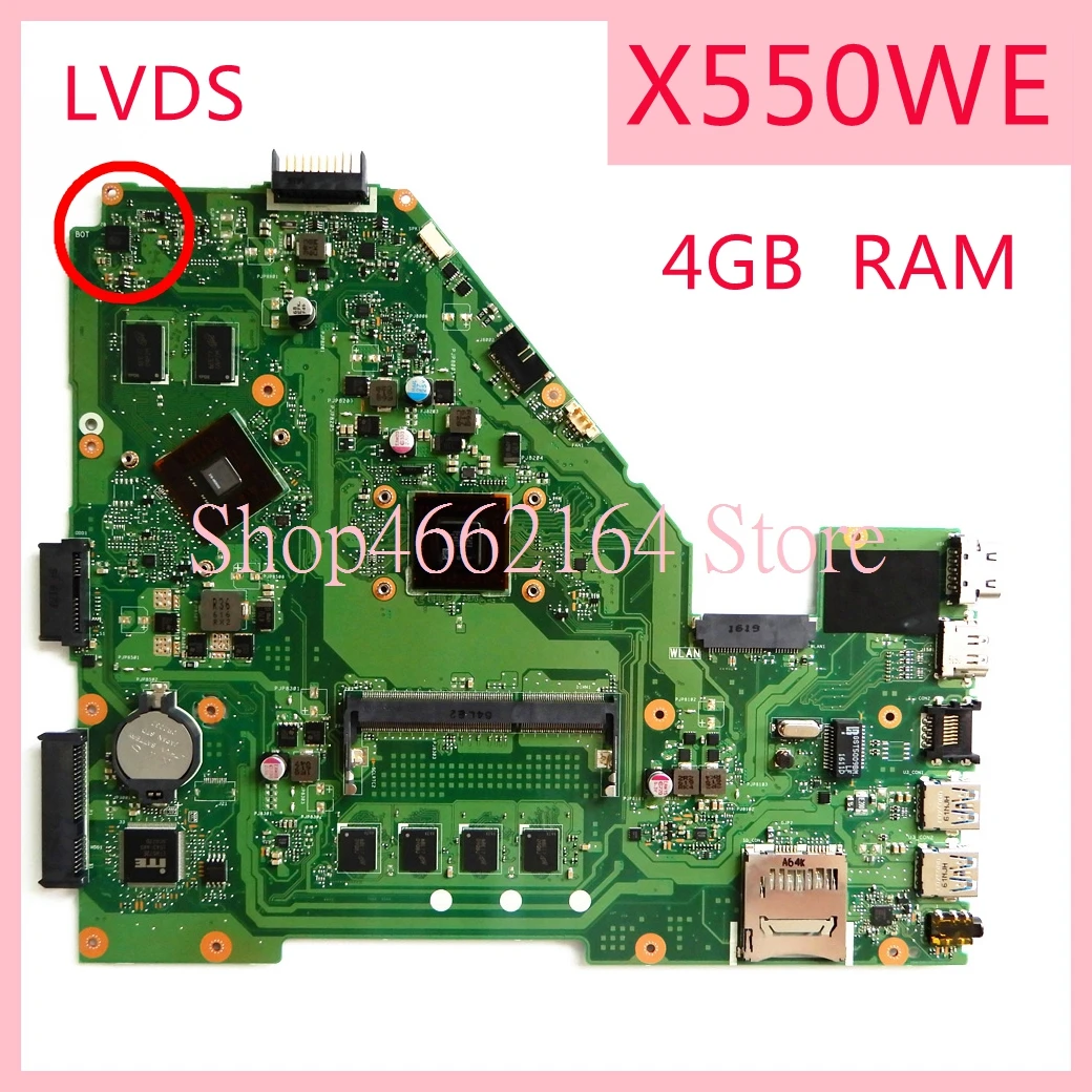 

X550WE LVDS A4-6210/E2-6110 CPU 4GB RAM 216-0856050/2G Laptop Motherboard For ASUS X550 X552W X550WE X550W D552W F550W Mainboard