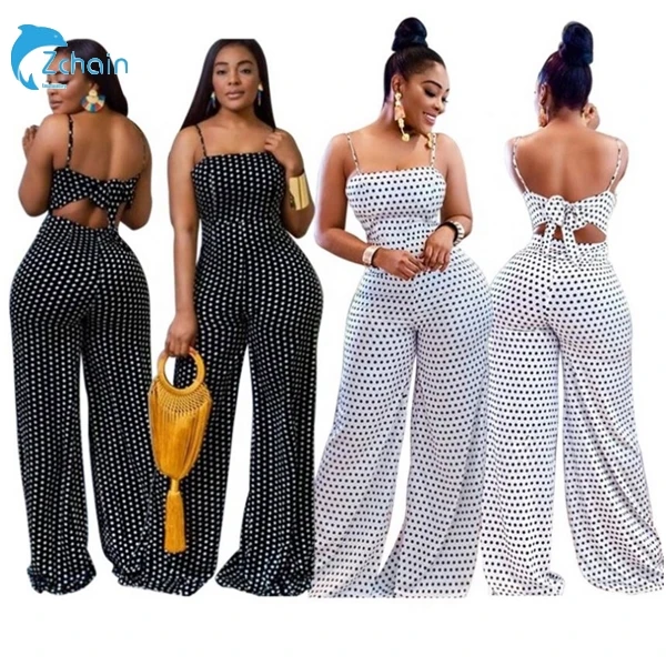 

Ready to Ship New fashion dot printed sleeveless sexy women one piece casual wide leg pants summer women jumpsuits