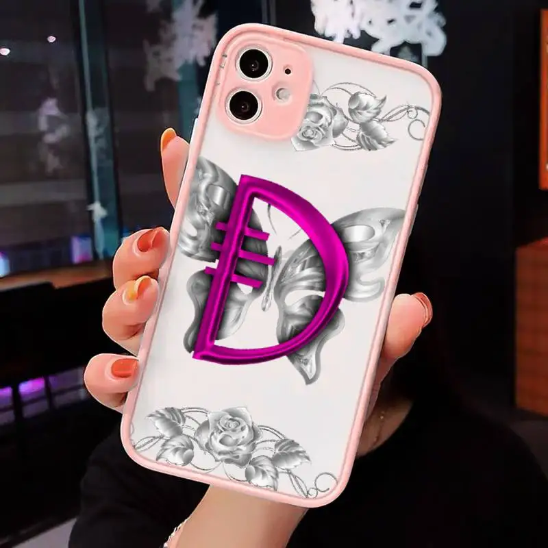 

Custom 26 letters Phone Case Matte For iPhone 12 Mini 11 Pro XR XS Max 7 8 Plus X Hard PC Back Cover